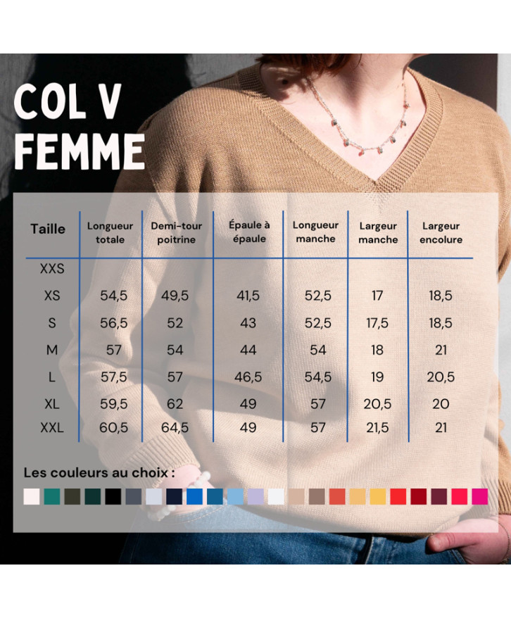 Pull mérinos V uni femme -