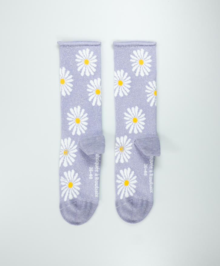 Chaussettes hautes marguerites pailletées -