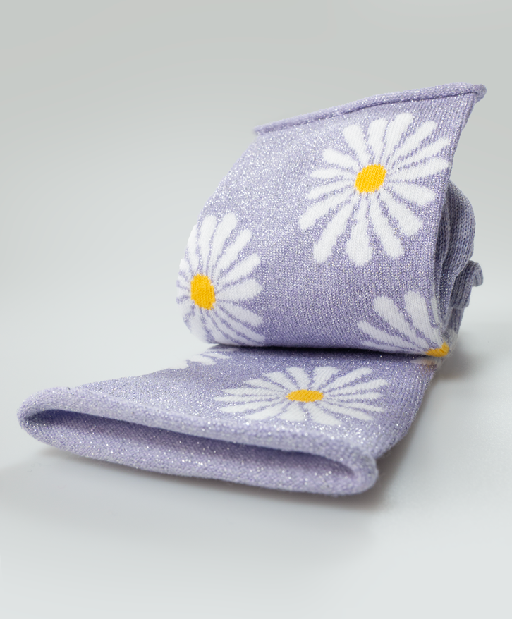 Chaussettes hautes marguerites pailletées -