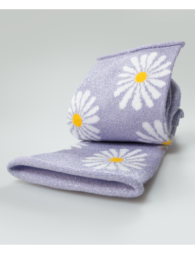 Chaussettes hautes marguerites pailletées