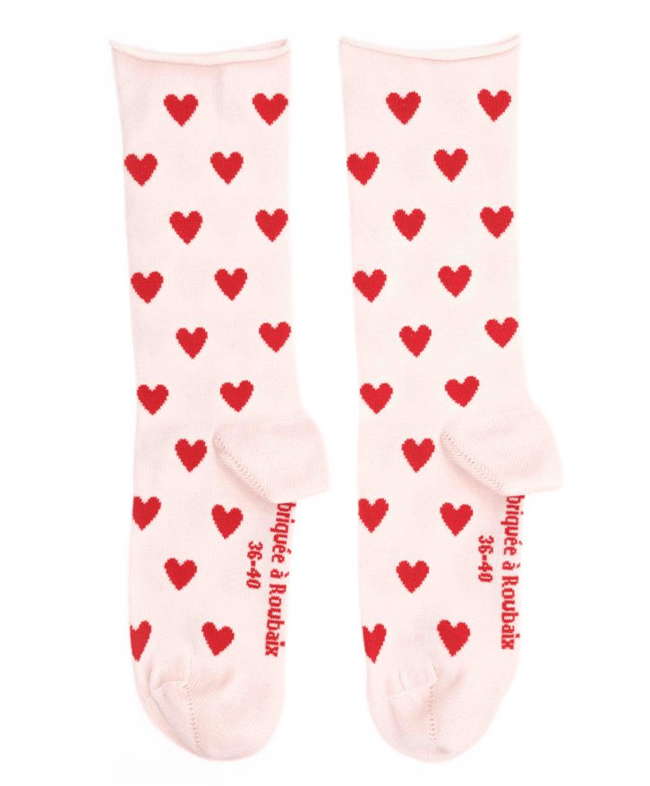 Chaussettes roulottées cœurs -