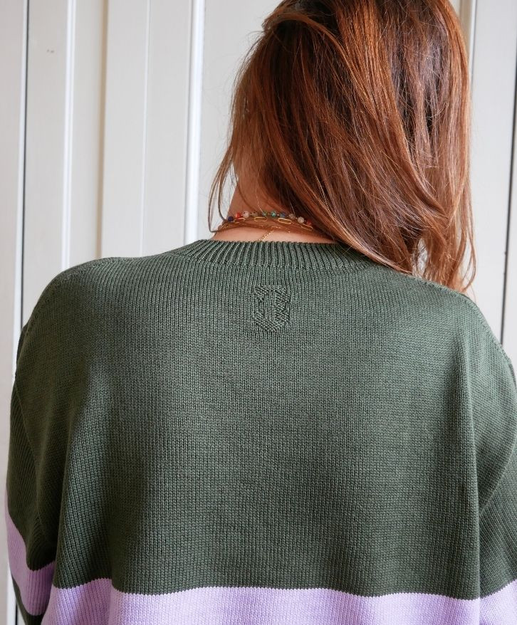 Pull mérinos rayé grandes lignes femme -