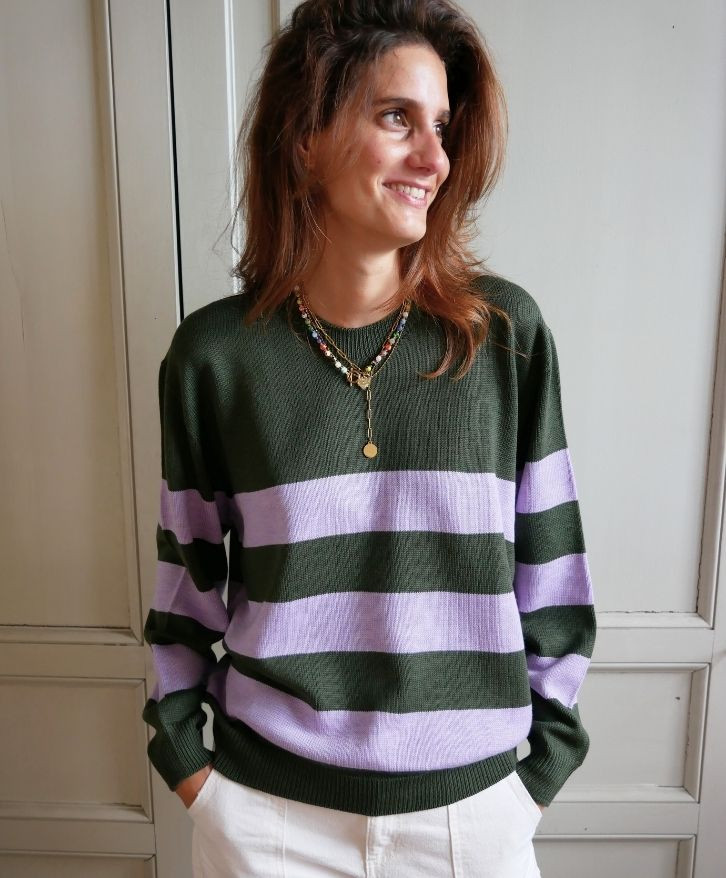 Pull mérinos rayé grandes lignes femme -