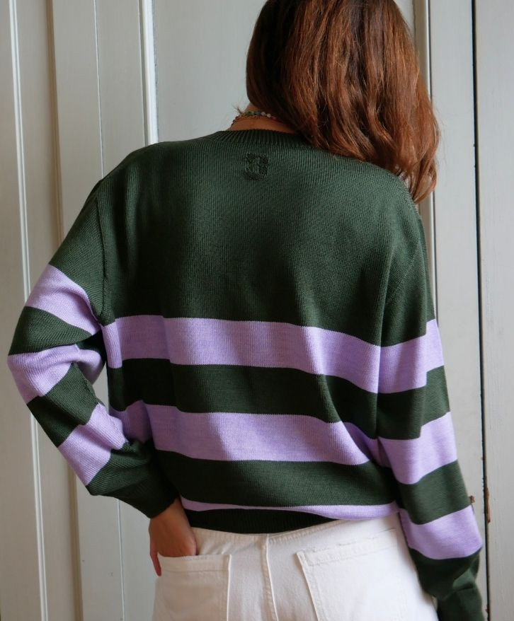 Pull mérinos rayé grandes lignes femme -