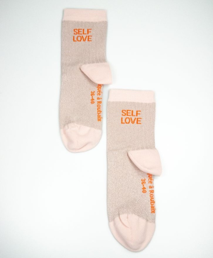 Chaussettes côtelées paillettes "Self love" - Chaussettes côtelées paillettes "Self love"