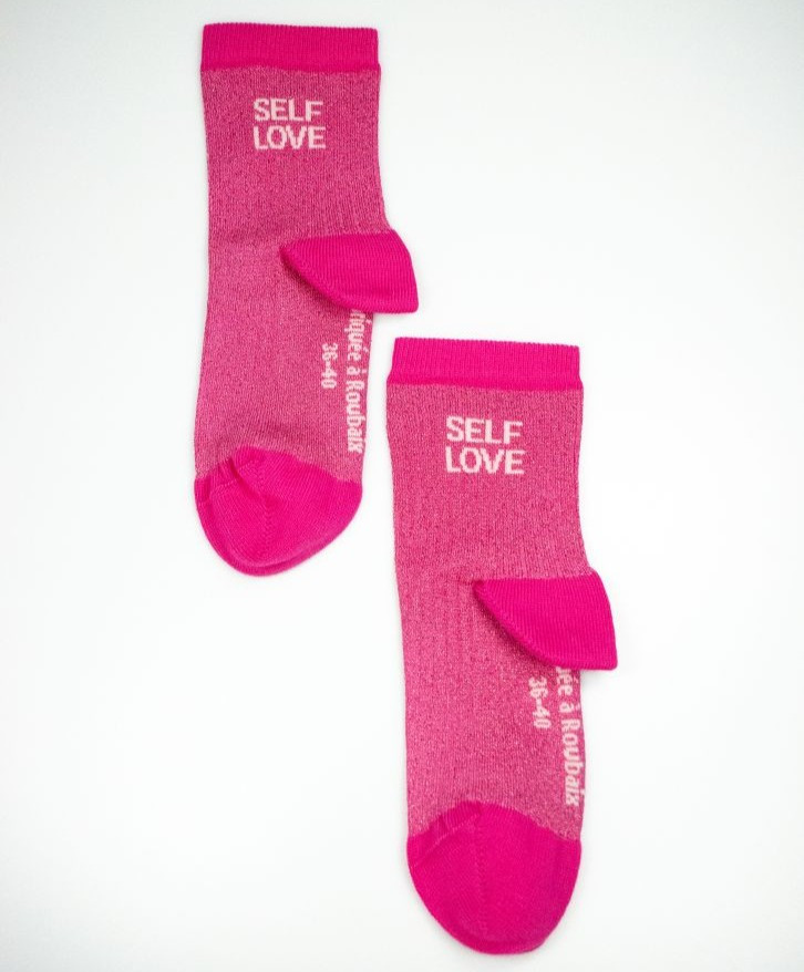 Chaussettes côtelées paillettes "Self love" - Chaussettes côtelées paillettes "Self love"