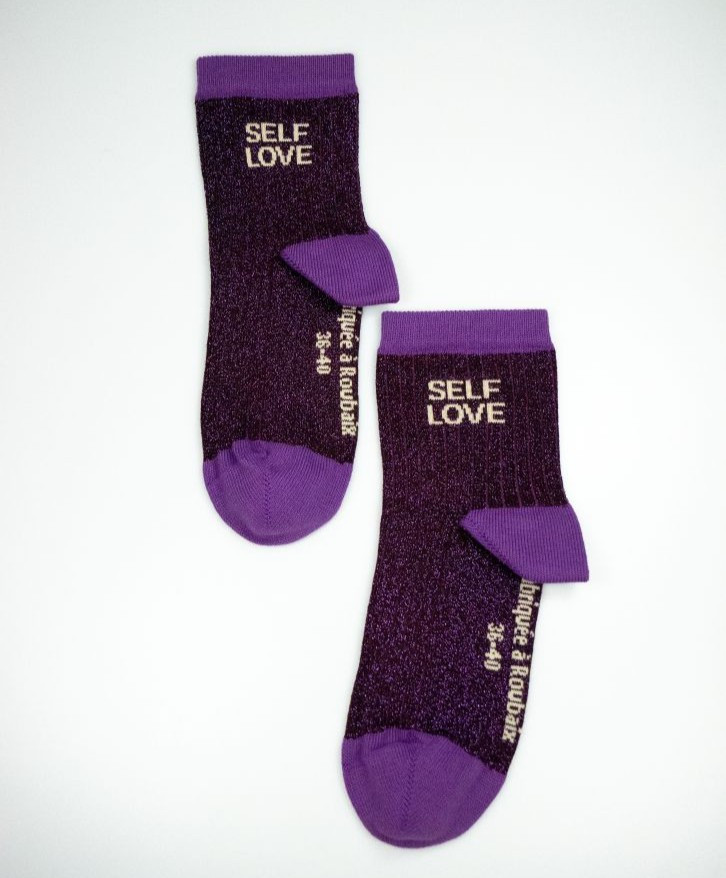 Chaussettes côtelées paillettes "Self love" - Chaussettes côtelées paillettes "Self love"