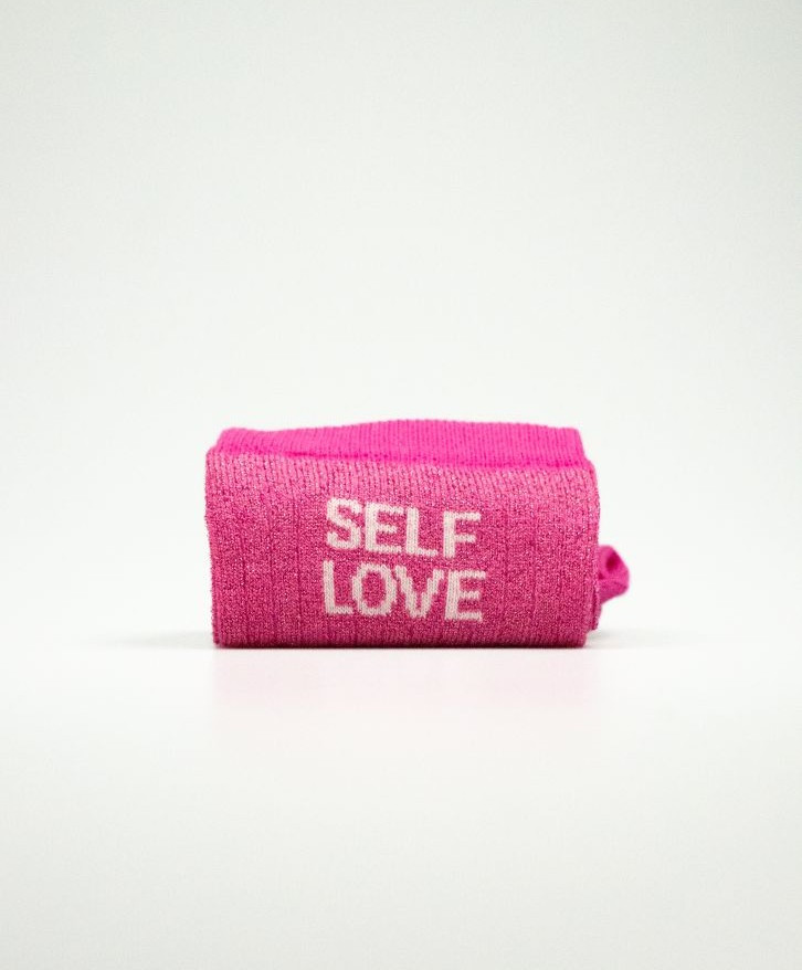 Chaussettes côtelées paillettes "Self love" - Chaussettes côtelées paillettes "Self love"