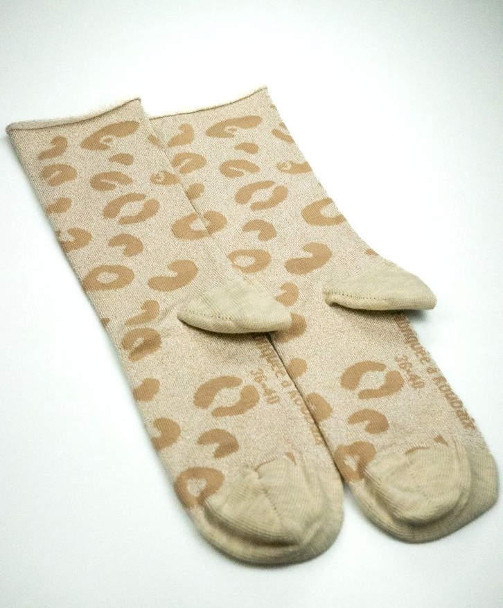 Chaussettes hautes roulottées léopard -