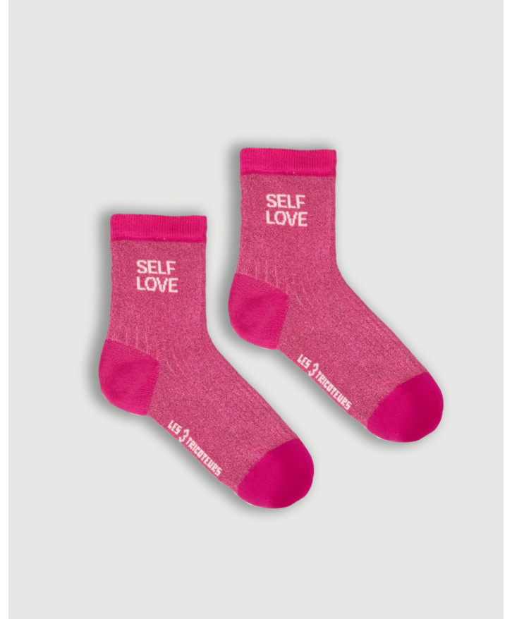 Chaussettes côtelées paillettes "Self love" -