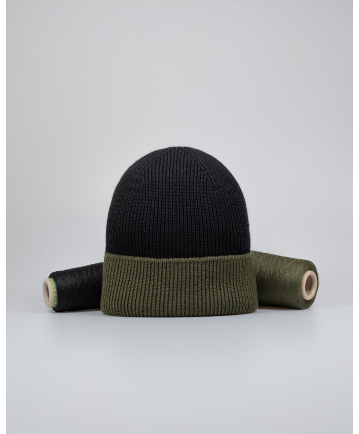 Bonnet bicolore noir - kaki -