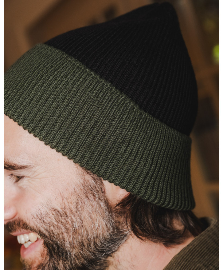 Bonnet bicolore noir - kaki -
