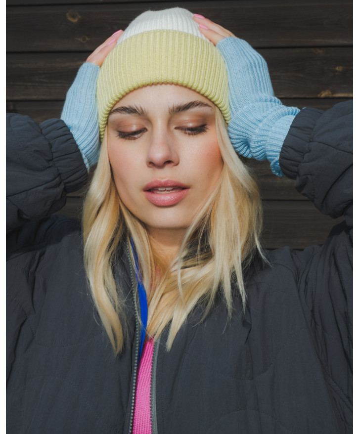 Bonnet bicolore écru - jaune pâle