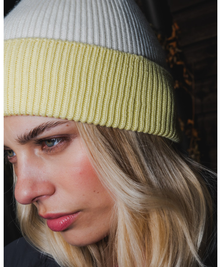 Bonnet bicolore écru - jaune pâle -