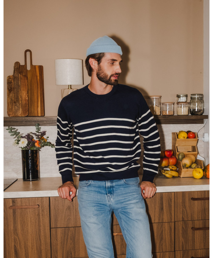 Pull mérinos rayé homme