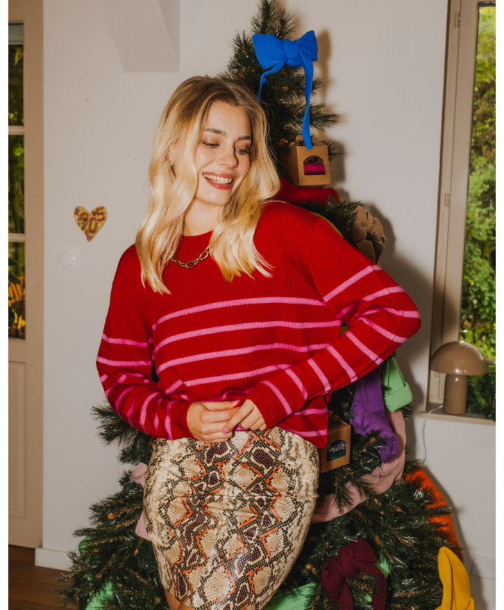 Pull mérinos rayé femme