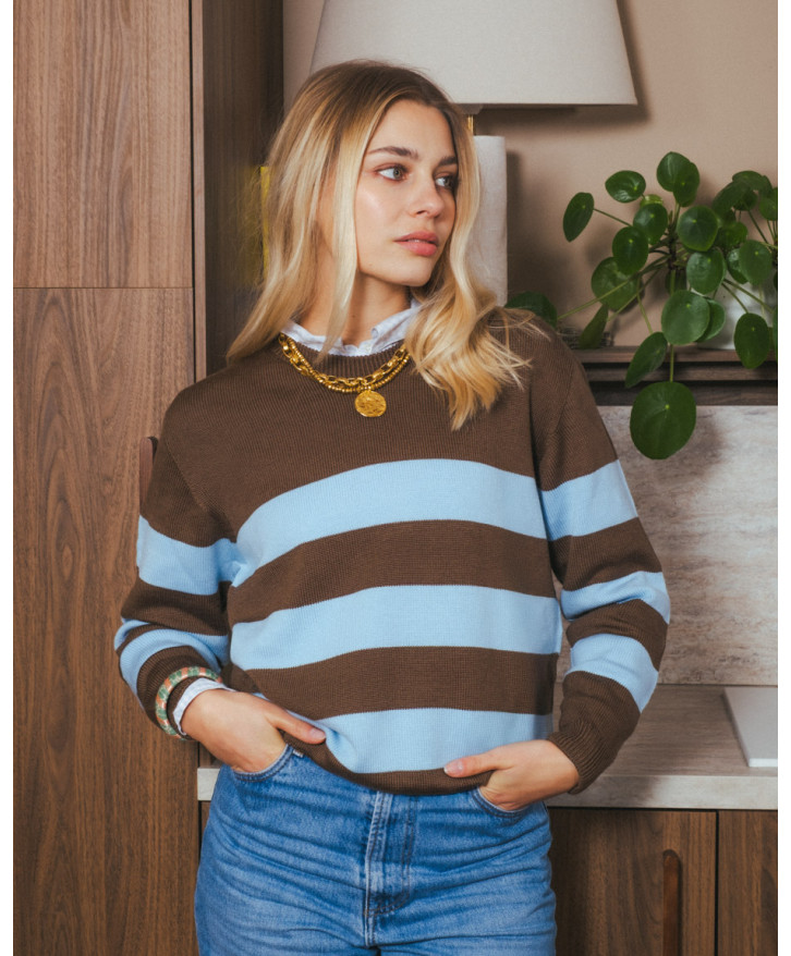 Pull mérinos rayé grandes lignes femme