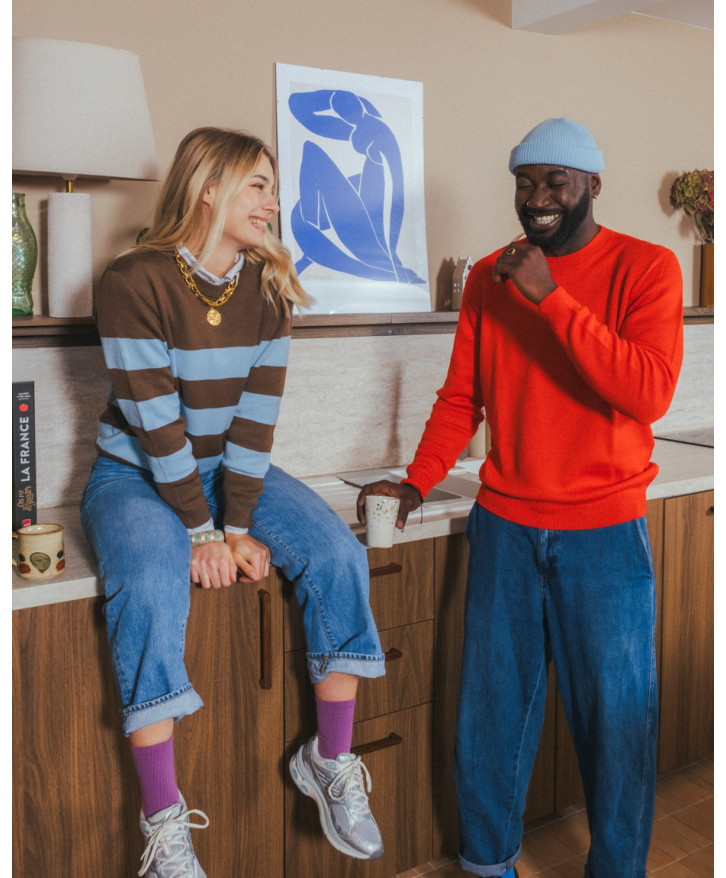 Pull mérinos rayé grandes lignes femme -