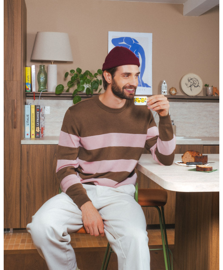 Pull mérinos grandes lignes homme