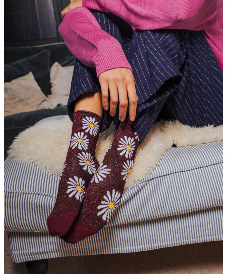 Chaussettes marguerites à paillettes -