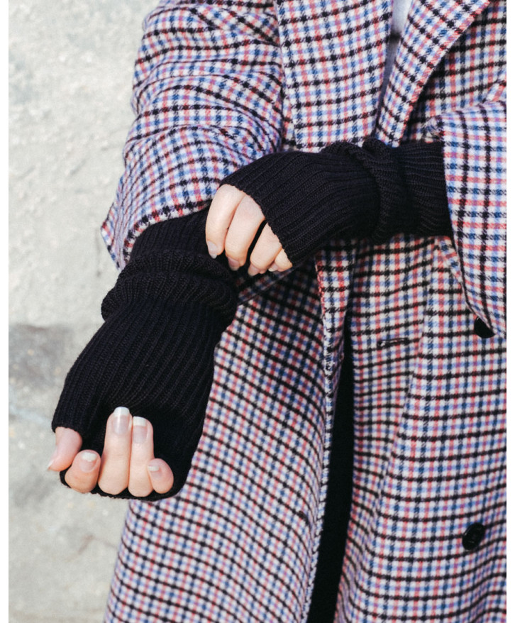 Mitaines longues en laine mérinos noir -