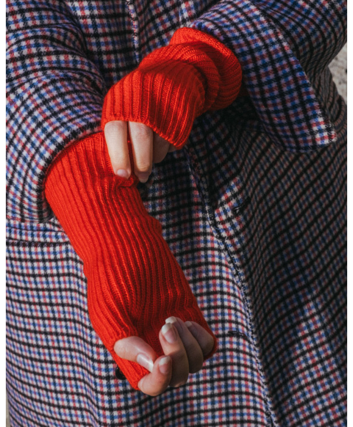 Mitaines longues en laine mérinos coquelicot -