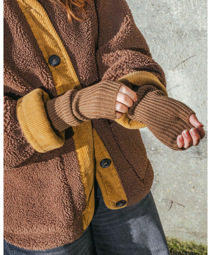 Mitaines longues en laine mérinos marron