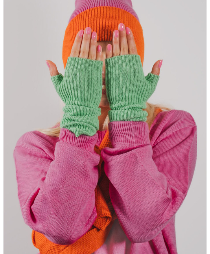 Mitaines longues en laine mérinos vert menthe -