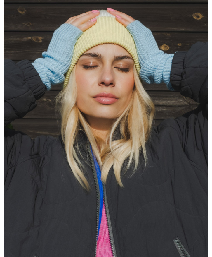 Mitaines longues en laine mérinos bleu clair -