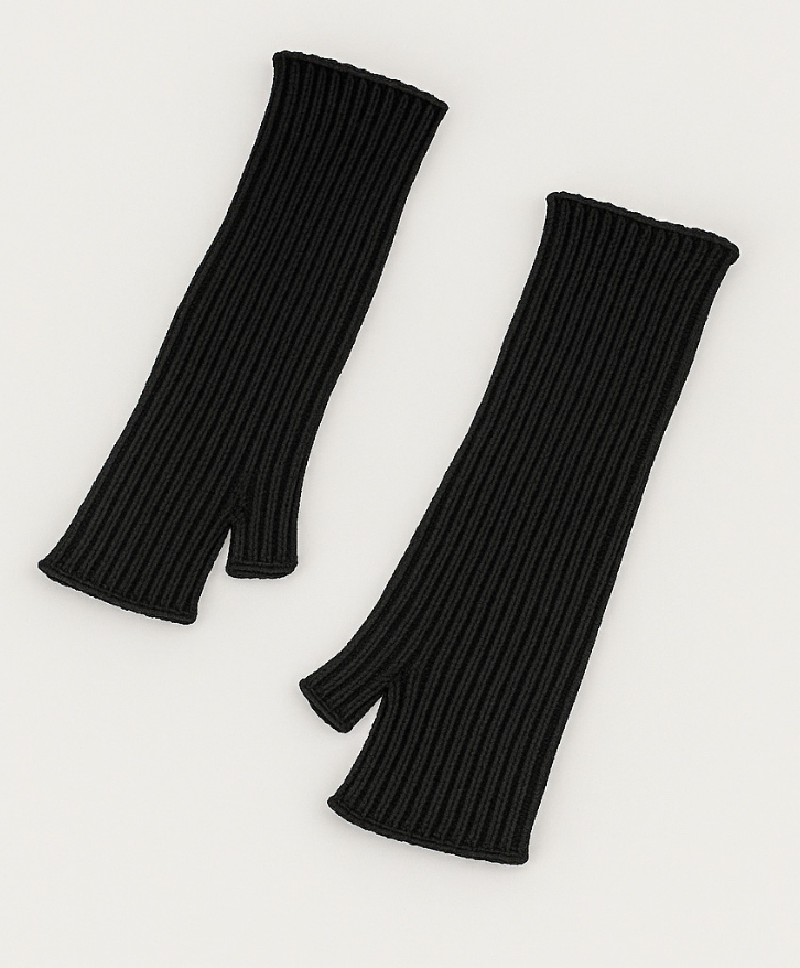 Mitaines longues en laine mérinos noir -