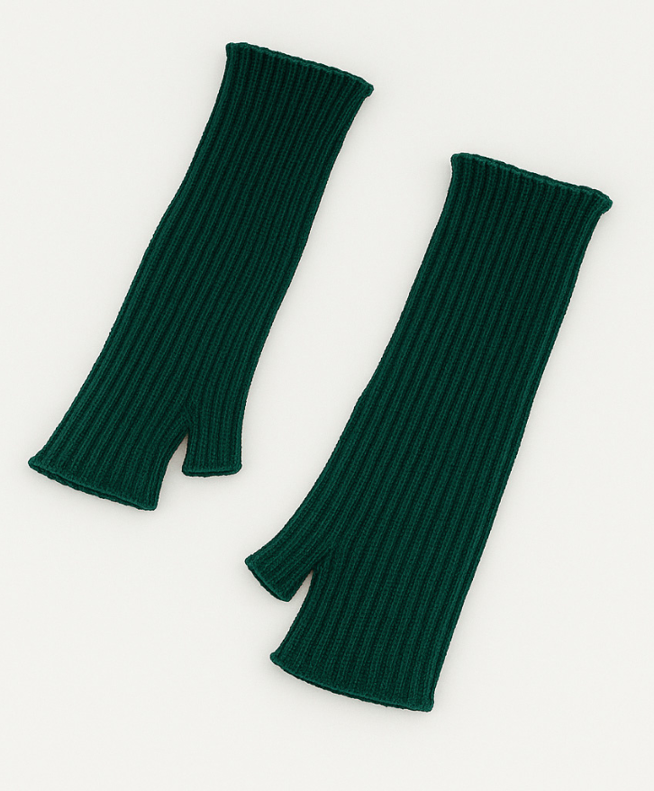 Mitaines longues en laine mérinos vert foncé -