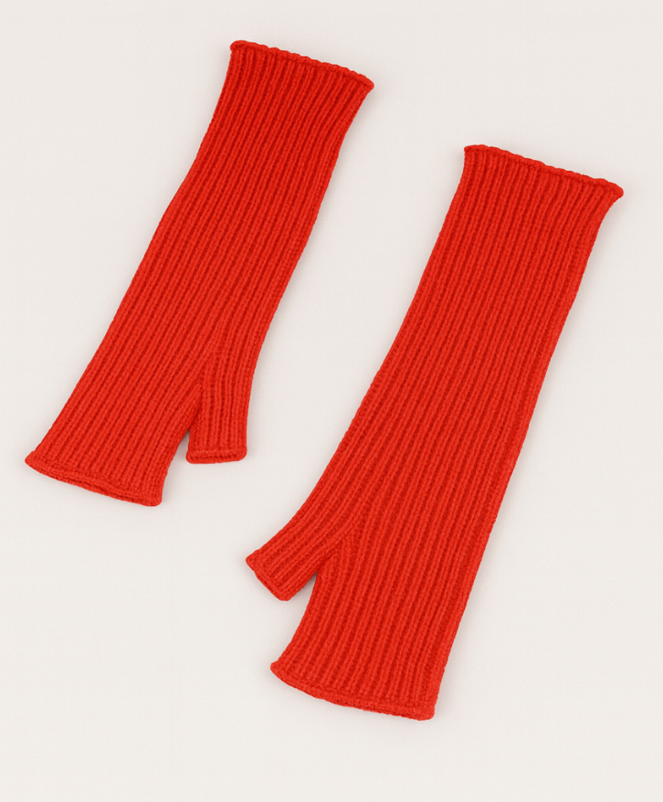 Mitaines longues en laine mérinos coquelicot -
