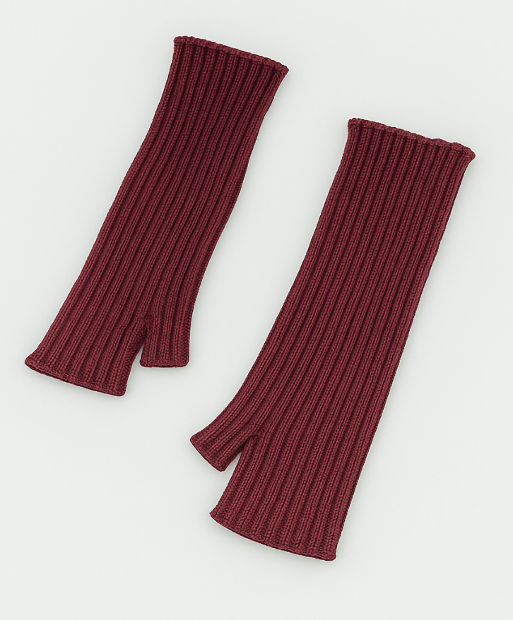 Mitaines longues en laine mérinos bordeaux -