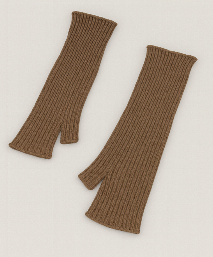 Mitaines longues en laine mérinos marron