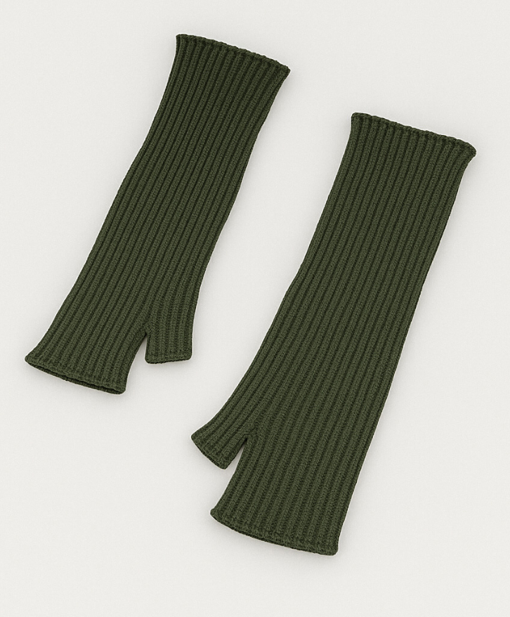 Mitaines longues en laine mérinos kaki -