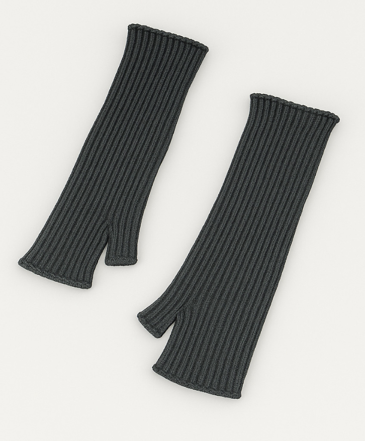 Mitaines longues en laine mérinos gris anthracite -