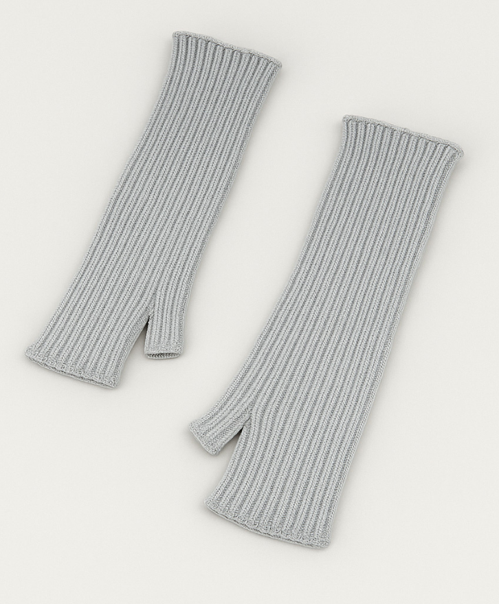 Mitaines longues en laine mérinos gris clair -