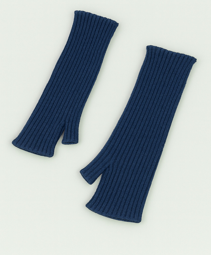 Mitaines longues en laine mérinos cobalt -