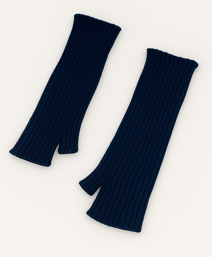 Mitaines longues en laine mérinos bleu marine -