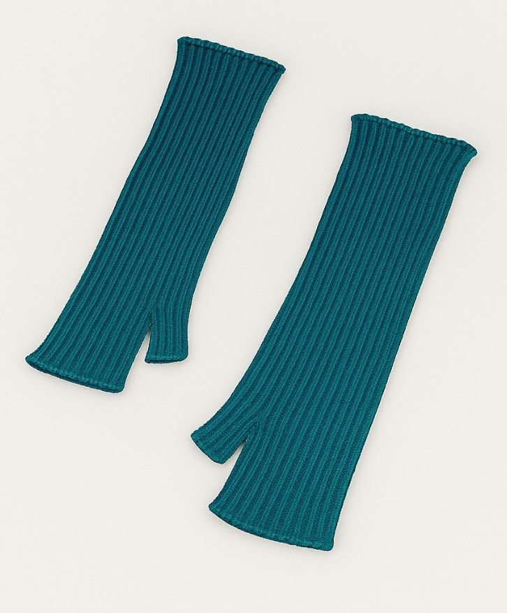 Mitaines longues en laine mérinos bleu canard -
