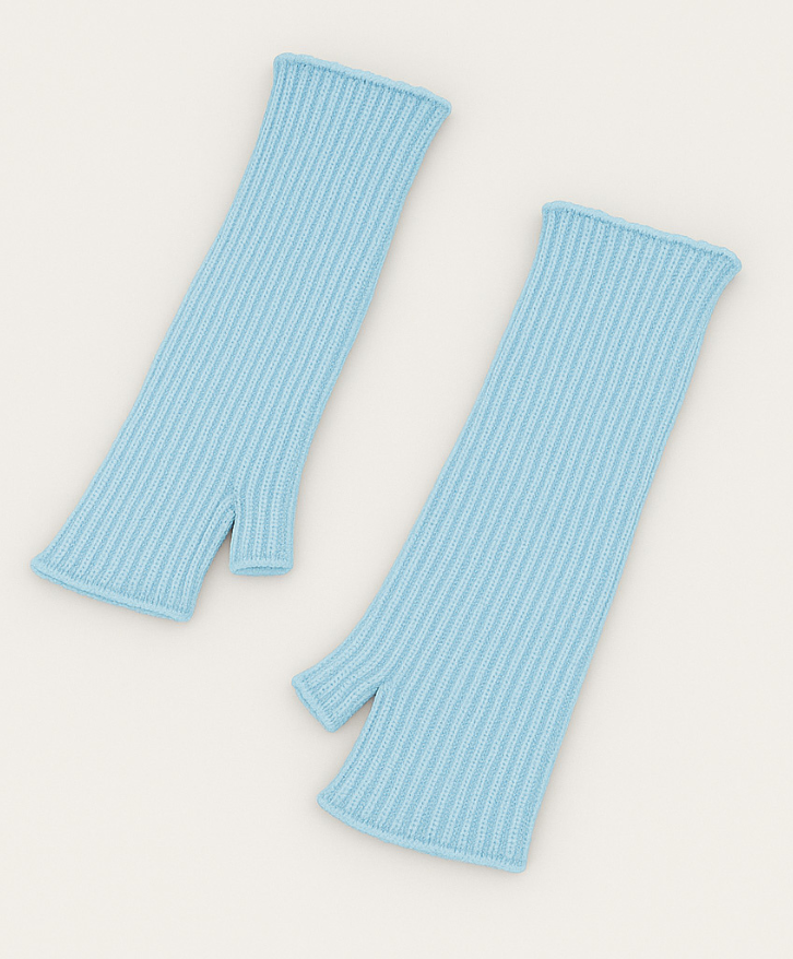Mitaines longues en laine mérinos bleu clair