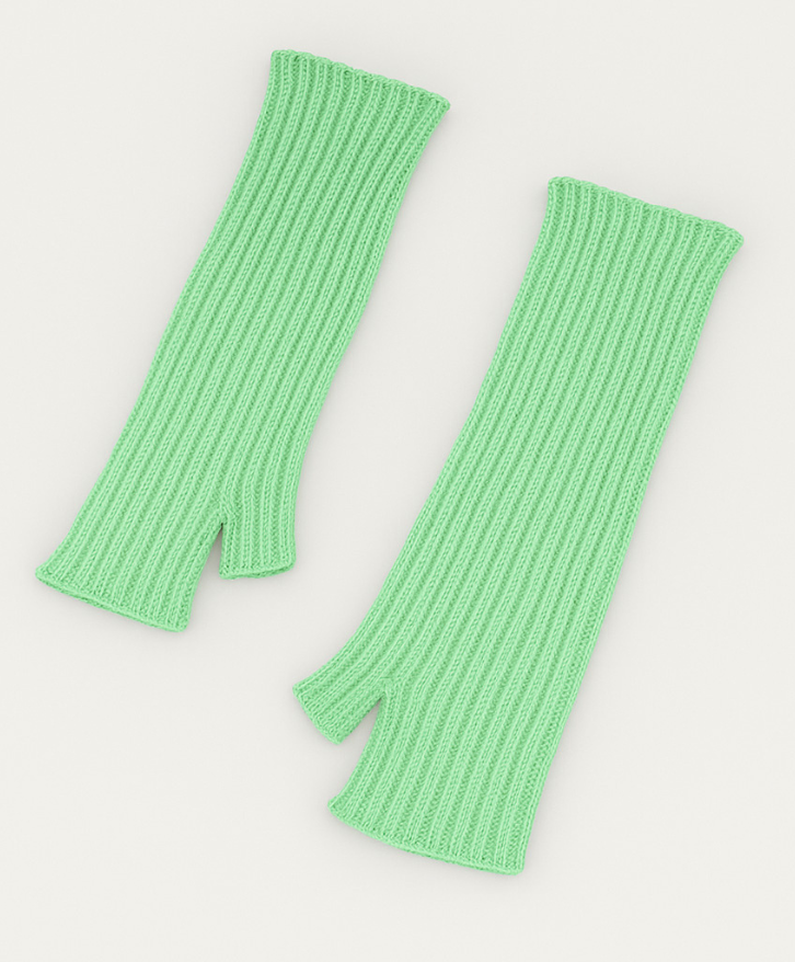 Mitaines longues en laine mérinos vert menthe