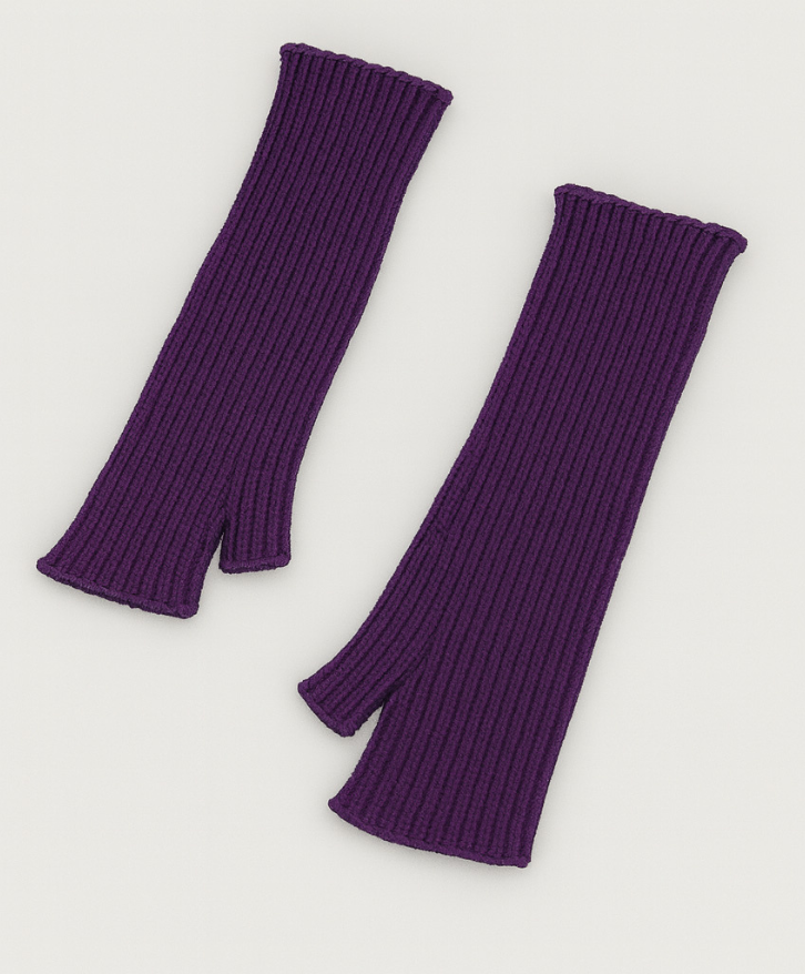 Mitaines longues en laine mérinos aubergine -
