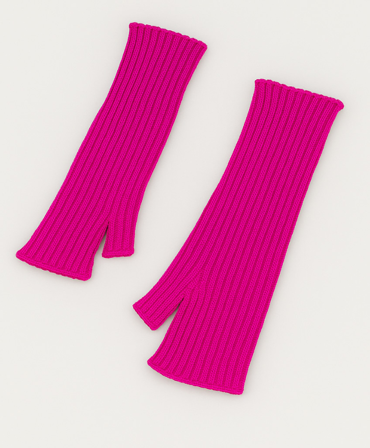 Mitaines longues en laine mérinos fuchsia