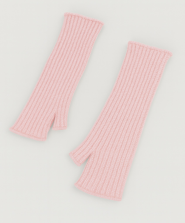 Mitaines longues en laine mérinos rose pâle