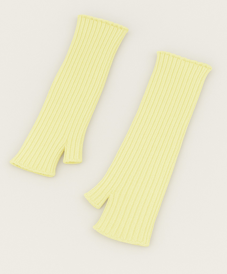 Mitaines longues en laine mérinos jaune pâle -