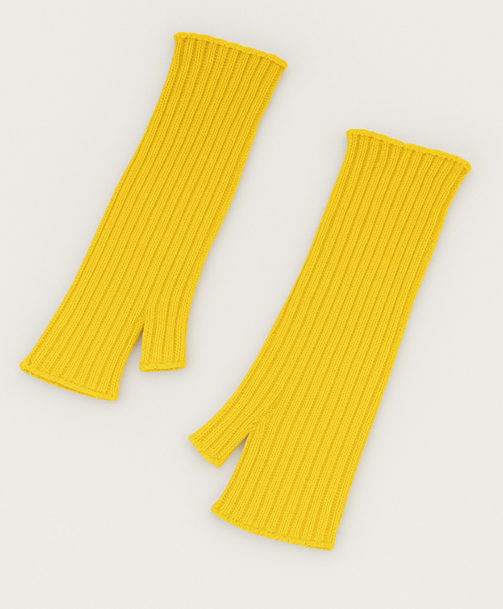 Mitaines longues en laine mérinos jaune