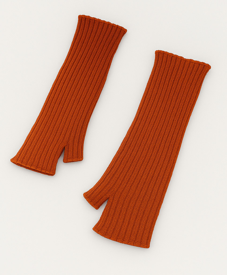 Mitaines longues en laine mérinos brique