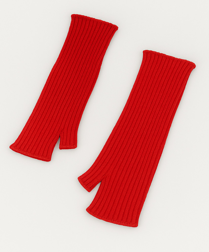 Mitaines longues en laine mérinos rouge vif -