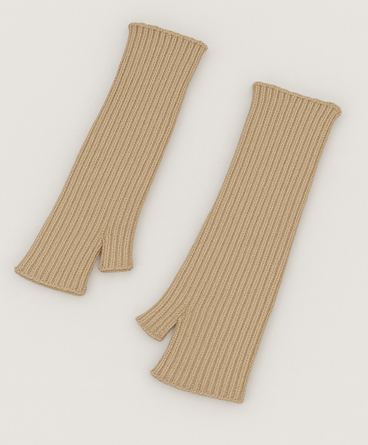 Mitaines longues en laine mérinos sable -